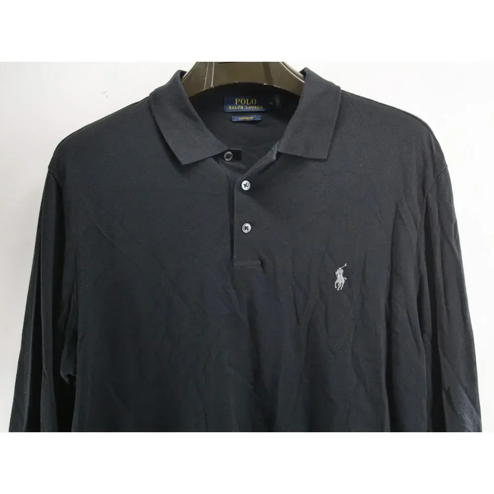 Polo Ralph Lauren Men's XL Black Long Sleeve Polo Shirt Custom Fit Modal Cotton